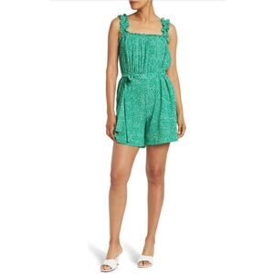 LONDON TIMES RUCHED STRAP TIE WAIST GREEN ROMPER SIZE 12 BRAND NEW